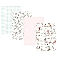 Hudson Baby Unisex Baby Cotton Flannel Burp Cloths 4-Pack, Girl Woodland Pals, One Size
