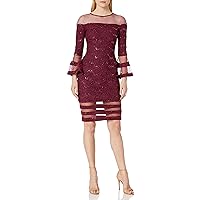 Betsy & Adam Women's Short Lace with Bell Sleeve Dress