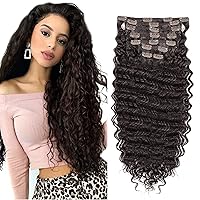 Clip in Hair Extensions Synthetic hair Clip in 140G 7Pcs/Lot Japanese Heat Resistant Fiber Hairpieces Deep Wave/Body Wave/Straight hair (Deep Wave, Chocolate Brown 4#)