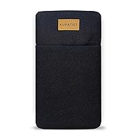 AHOI Padded Cotton Phone Sleeve with Flap Opening - Handmade Phone Case for iPhone 13/14/15 Pro, iPhone 13/14/15, Galaxy S22, and Other (up to 6.1 inches) (Black)