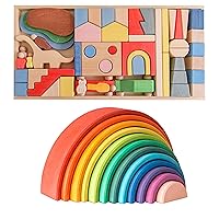 Wooden Rainbow Stacking Toy & Metropolis Block Set for Toddlers