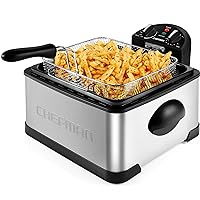 Chefman 4.5 Liter Deep Fryer w/Basket Strainer, XL Jumbo Size, Adjustable Temperature & Timer, Perfect for Fried Chicken, Shrimp, French Fries, Chips & More, Removable Oil-Container, Stainless Steel