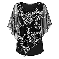 Cestyle Womens Flowy Blouses Dressy Casual Shirts Lightweight Mesh Poncho Tops