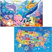 Jumbo Floor Puzzle for Kids Underwater US Map Jigsaw Large Puzzles 48 Piece Ages 3-6 for Toddler Children Learning Preschool Educational Intellectual Development Toys 4-8 Years Old Gift