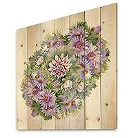 Bouquet With Purple Chrysanthemums And Daisies Traditional Wood Wall Decor, Purple Wood Wall Art, Large Floral Wood Wall Panels Printed On Natural Pine Wood Art