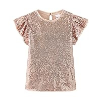 Noomelfish Girls Short Sleeve Sequin Shirts Party Glitter Sparkly Tops Blouse (5-12 Years)