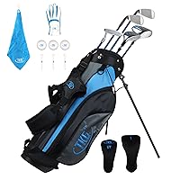 Sports Youth Golf Clubs Set, Kids Golf Set Includes Kids Golf Clubs, Golf Stand Bag, Golf Bag Rain Cover, Glove, Towel, Tees, and Golf Balls, Junior Golf Clubs for Boys and Girls