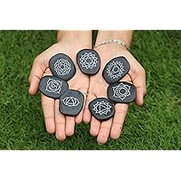 Jet Hot Real Basalt Massage Chakra 7 River Stones Spa Beauty Body Chakras Reiki Gift Set Oval Free Booklet Crystal Therapy Image is JUST A Reference.