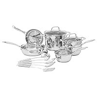 Amazon Basics Stainless Steel 15-Piece Cookware Set, Pots, Pans and Utensils, Silver