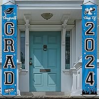2024 Graduation Banner Class of 2024 Congrats Grad Porch Sign Party Decorations Supplies Welcome Hanging Door Decor for Indoor Outdoor(Blue)