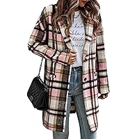 PRETTYGARDEN Women's 2024 Plaid Shacket Jacket Casual Button Wool Blend Winter Tartan Trench Coat With Pockets