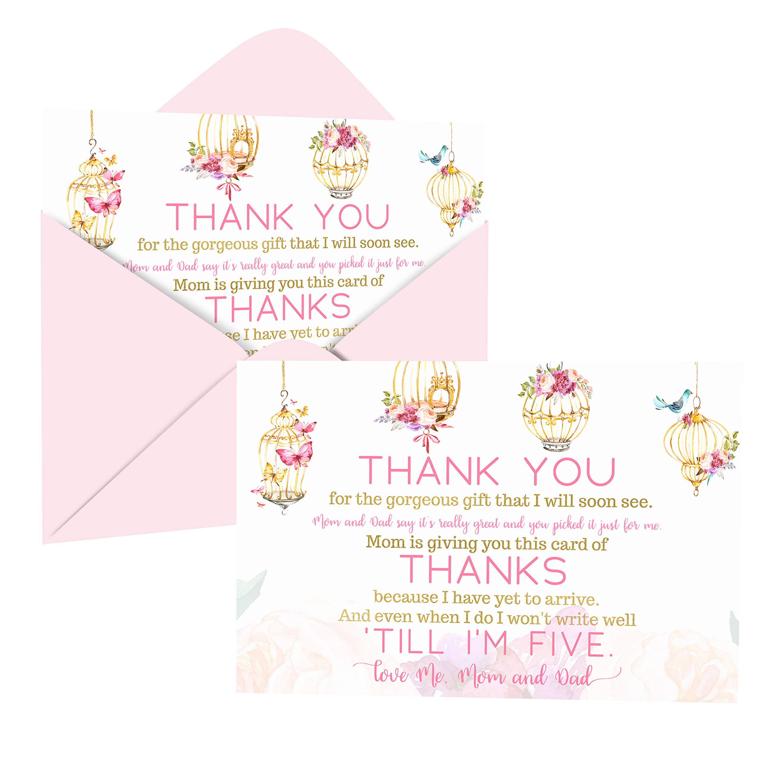 Paper Clever Party Fancy Floral Baby Shower Thank You Cards with Envelopes (15 Pack) Prewritten Message from Girls Individual Notecards Blank Pink and Gold 4x6 Stationery Set