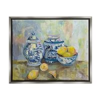 Stupell Industries Lemons and Pottery Yellow Blue Classical Painting, Floater Frame, Design by Jeanette Vertentes