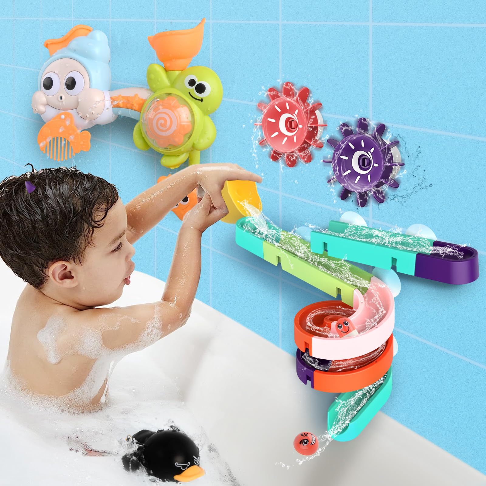 34PCS Bath Toys, Bath Toys for Toddlers 1-3 Year Old Boys Girls Baby Bath Toys Toddler Bath Toys for Kids Ages 4-8 Bathtub Toys for 3 4 5 6 7 8 Year Old Boys Girls Gifts for Boys Girls Baby