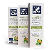 Kiss My Face Sensitive Toothpaste Gel, Citrus Mint Gel, Protection for Sensitive Teeth and Gums, with Tea Tree Oil, Aloe and Iceland Moss, Fluoride Free, Vegan, 4.5 oz, 3 Pack