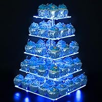 YestBuy 5 Tier Cupcake Stand Acrylic Cupcake Tower Display with LED Light Premium Cupcake Holder Dessert Tree Tower for Birthday Cady Bar Party Décor Weddings, Birthday Parties Events (Blue Light)