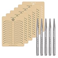 Bundle of Microblading Supplies 6 Piece Inkless Double Sided Practice Skin For Eyebrow Tattoos and 5 Piece Disposable Pens Kit, Lightweight Aluminum Handles For Permanent Makeup Eyebrow Tattoo