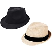 Simplicity Women/Men Short Brim Manhattan Fedora Hat/Straw Fedora,Black/Natural