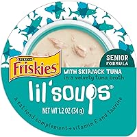 Purina Friskies Natural, Grain Free Senior Broth Wet Cat Food Lickable Cat Treats, Lil' Soups Skipjack Tuna - (Pack of 8) 1.2 oz. Tubs