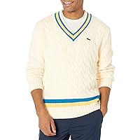 Lacoste Men's Classic Fit V-Neck Contrast Striped Wool Sweater Core