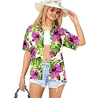 HAPPY BAY Women's Button Down Blouses Casual Summer Beach Party Short Sleeve Blouse Shirt Floral Blouses Shirts Hawaiian Dresses for Women S Monstera Leafs, Multicoloured