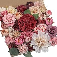 Serra Flora Artificial Flowers Combo Box Set Faux Flowers Bulk Flower Leaf with Stems for DIY Wedding Bouquets Centerpieces Baby Shower Party Home Decorations- (Burgundy Pink)