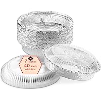 Pack of 40 Disposable Aluminum Foil Pans with Clear Lids – 7 Inch Circular Aluminum Pans, Ideal for Baking, Storing, Heating, Serving - Round Foil Pans with Lids