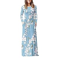 Andongnywell Women's Casual Floral Printed Long Maxi Dress with Pockets Print Long Sleeve Loose Dresses