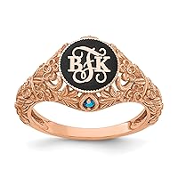 Jewels By Lux Solid 14K Rose Gold Filigree with Birthstone Enameled Monogram Ring Available in Sizes 4 to 8 (Band Width: 1.93 mm)