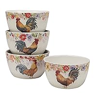 Floral Rooster 24 oz. Ice Cream/Dessert Bowls, Set of 4 Assorted Designs