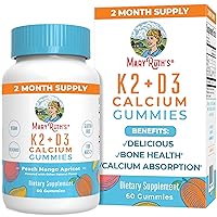 MaryRuth Organics Calcium with Vitamin D & Vitamin K2, 2 Month Supply, Calcium Supplement Supports Bone Health & Joint Support, with Vitamins D3 K2 Gummies, Vegan, Non-GMO, Gluten Free, 60 Count