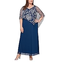 S.L. Fashions Women's Plus Size Stretch Knit Sparkle Beaded Overlay Cape Dress