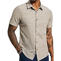 PJ PAUL JONES Men's Linen Shirts Short Sleeve Casual Button Down Shirts Summer Beach Shirt with Pocket