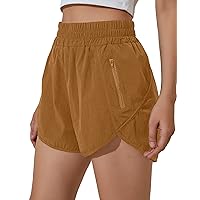 BMJL Women's Running Short Summer Workout Short Quick Dry Athletic High Waisted Short with Pockets(XL,Almond)