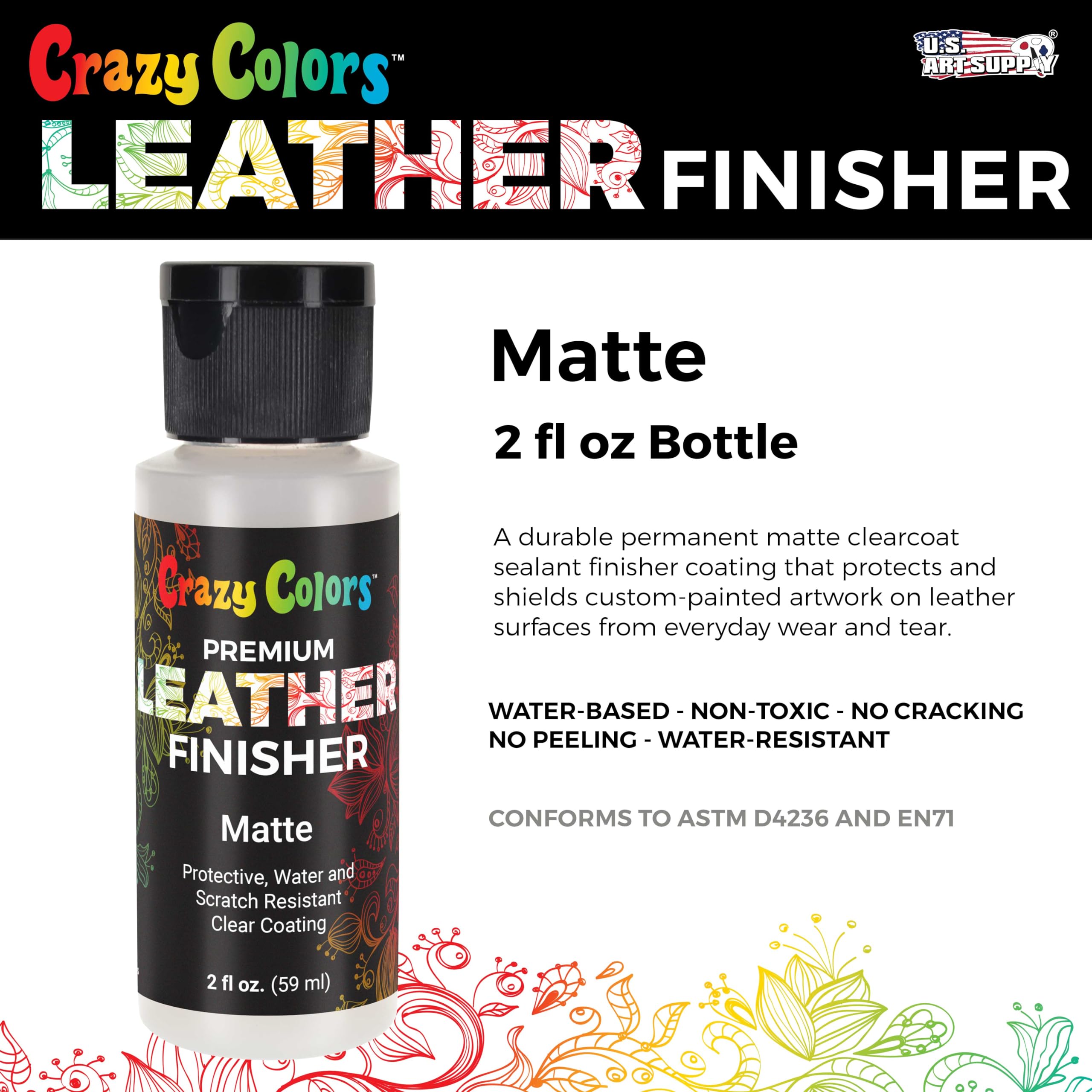 Crazy Colors Premium Dull Matte Acrylic Leather and Shoe Paint Finisher, 2 oz Bottle - Clearcoat Sealant Protection - Durable Scratch, Crack, Peel, Fade Resistant Finish - Artwork Jackets, Bags Purses