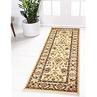 Unique Loom Voyage Collection Traditional Oriental Classic Area Rug (2' 7 x 12' 0 Runner, Ivory/Gold)