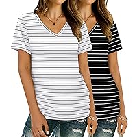 XIEERDUO Womens T Shirts V Neck Summer Tops Basic Short Sleeve Shirts 2 Pack/3 Pack