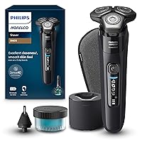 Philips Norelco Shaver 9000 Amazon Exclusive with Shaver Cleaning Station, Click-on Nose Trimmer Accessory and Travel Case, S9606/80
