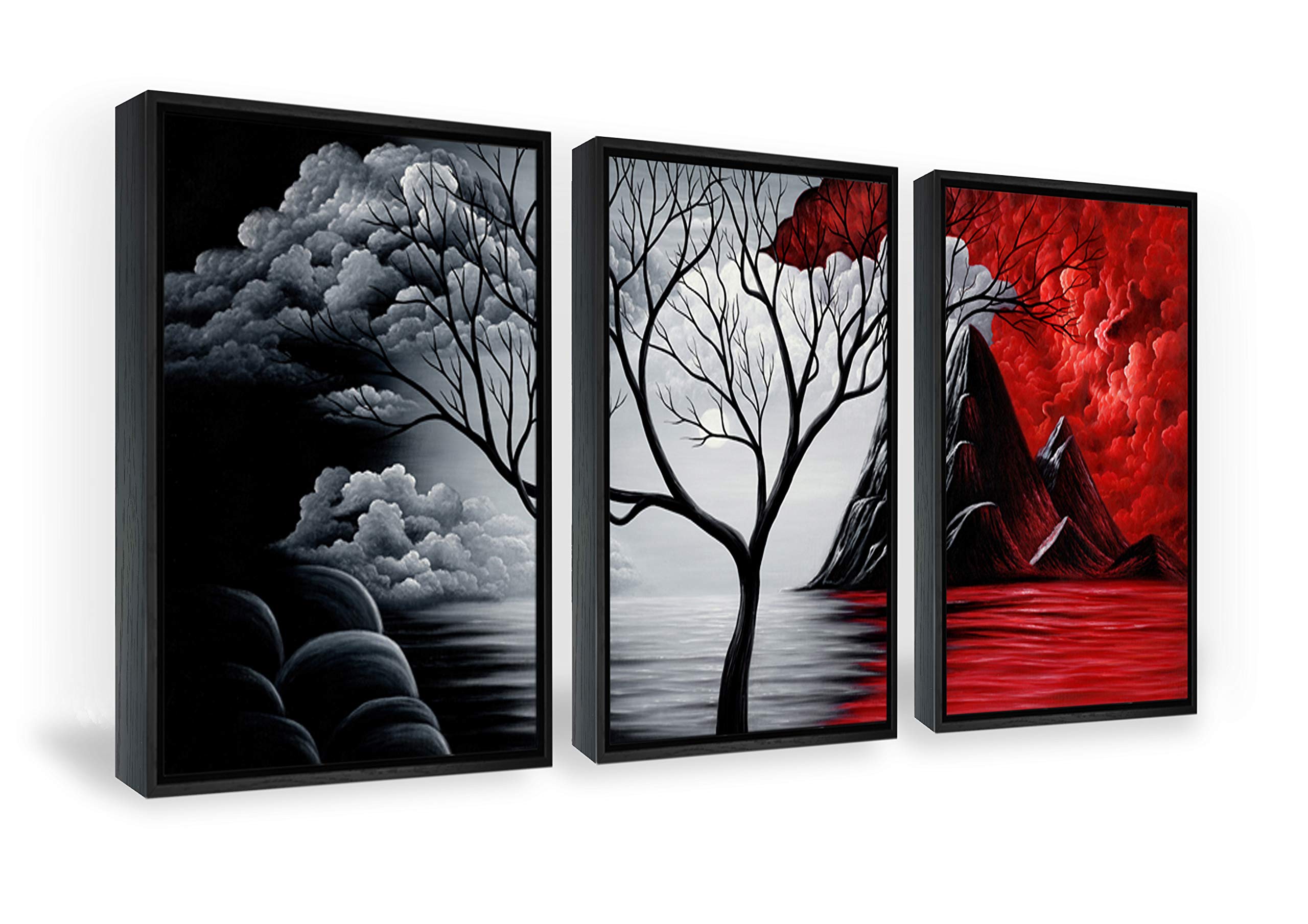 Wieco Art Framed Wall Art The Cloud Tree Wall Art HD Print of Oil Paintings Landscape Canvas Prints for Home Decorations, 3 Panels with Black Frames
