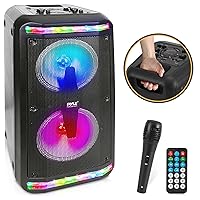 Pyle Sound Around Bluetooth Speaker & Microphone System - Portable Stereo Karaoke Speaker with Wired Mic, MP3/USB/Micro SD Readers, FM Radio (6.5’’ Subwoofers, 500 Watt MAX), Black, One Size, PPHP266B