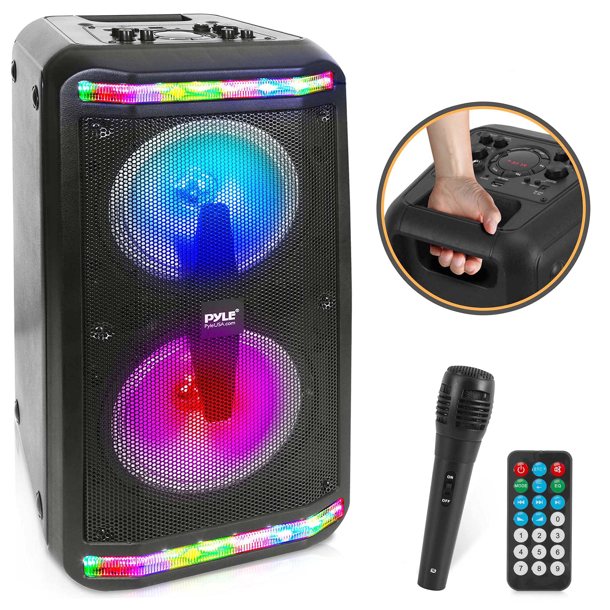 Pyle Sound Around Bluetooth Speaker & Microphone System - Portable Stereo Karaoke Speaker with Wired Mic, MP3/USB/Micro SD Readers, FM Radio (6.5’’ Subwoofers, 500 Watt MAX), Black, One Size, PPHP266B