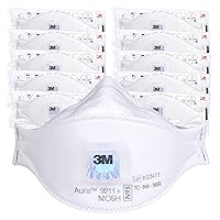 Aura Particulate Respirator 9211+, N95, Pack of 10 Disposable Respirators, Individually Wrapped, Cool Flow Valve, Flat Fold Design Allows for Facial Movement, NIOSH Approved, Comfort Plus, Dust