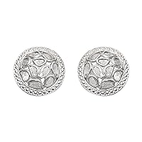 0.70 CTW Natural Diamond Polki Round Studs 925 Sterling Silver Platinum Plated Everyday Handmade Slice Diamond Earrings