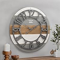 Multicolor Shabby Planks Wall Clock, Large Vintage Decor for Living Room, Home Office, Round, Wood, Farmhouse, 27 inches