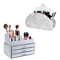 KEYPOWER Bling Rhinestone Makeup Cosmetic Jewelry Organizers Drawer & Remote control Holder(White)