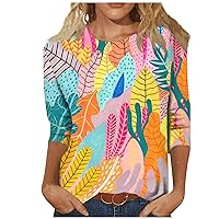 3/4 Length Sleeve Womens Tops Summer Tops 2024 Cute Print Graphic Tees Blouses Casual Plus Size Basic Tops