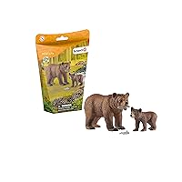Schleich Wild Life, 4-Piece Playset, Animal Toys for Kids Ages 3-8, Grizzly Bear Mother with Cub and Fish