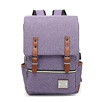 UGRACE Vintage Laptop Backpack with USB Charging Port, Elegant Water Resistant Travelling Backpack Casual Daypacks College Shoulder Bag for Men Women, Fits up to 15.6Inch Laptop in Purple