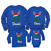 Christmas Initial Name Buffalo Plaid Shirt Matching Family Long Sleeve Shirt