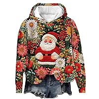 Christmas Hoodies for Women Long Sleeve Funny Graphic Holiday Tops Cute Santa Tree Print Ugly Xmas Sweatshirts